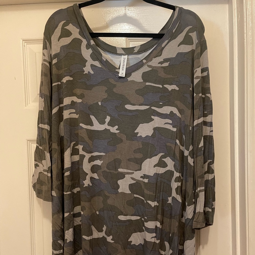 Zenana Plus Size Camo Tunic 3X 3/4 length sleeve